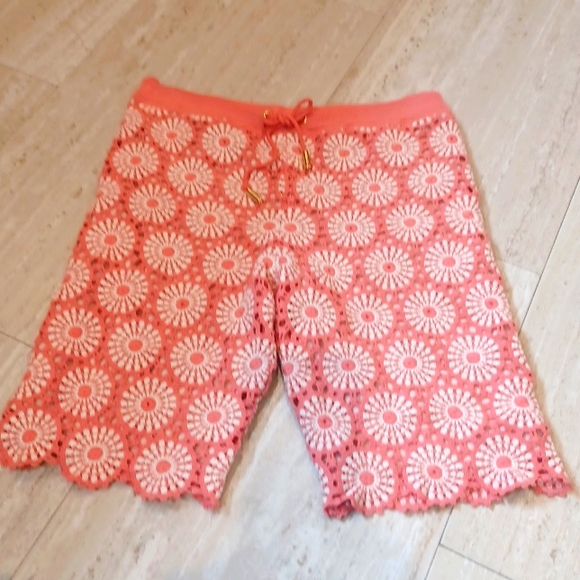 Tory Burch Pants - Unique Tory Burch Salmon Colored Crochet Cotton Knit Bermuda Shorts